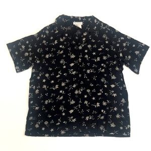 Black Shirt 16 Button Down Short Sleeve Cream Floral design Excellent condition